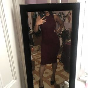 Mock Neck Burgundy Bodycon Dress
